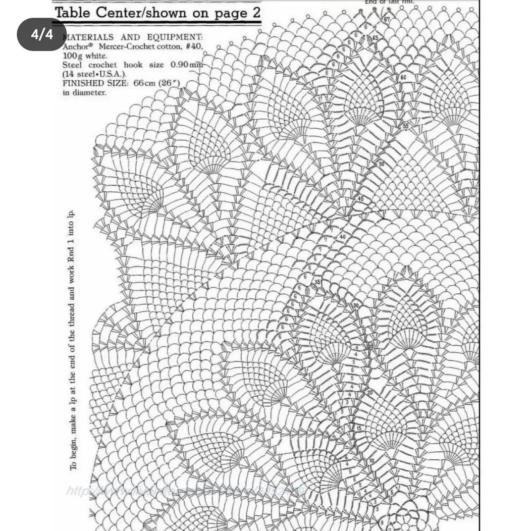 free crochet pattern round tablecloth with many concentric circles.