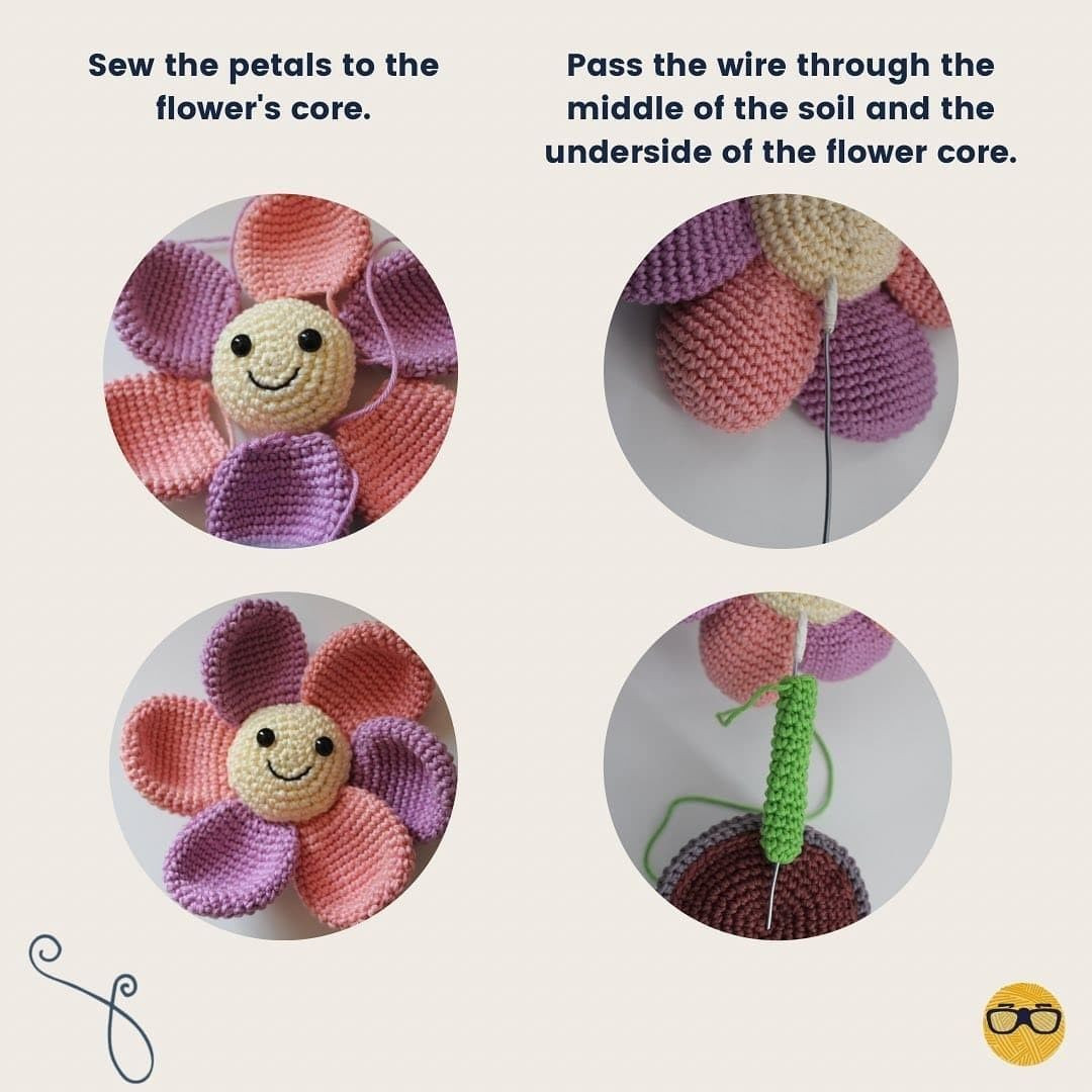 free crochet pattern six-petal flower pot