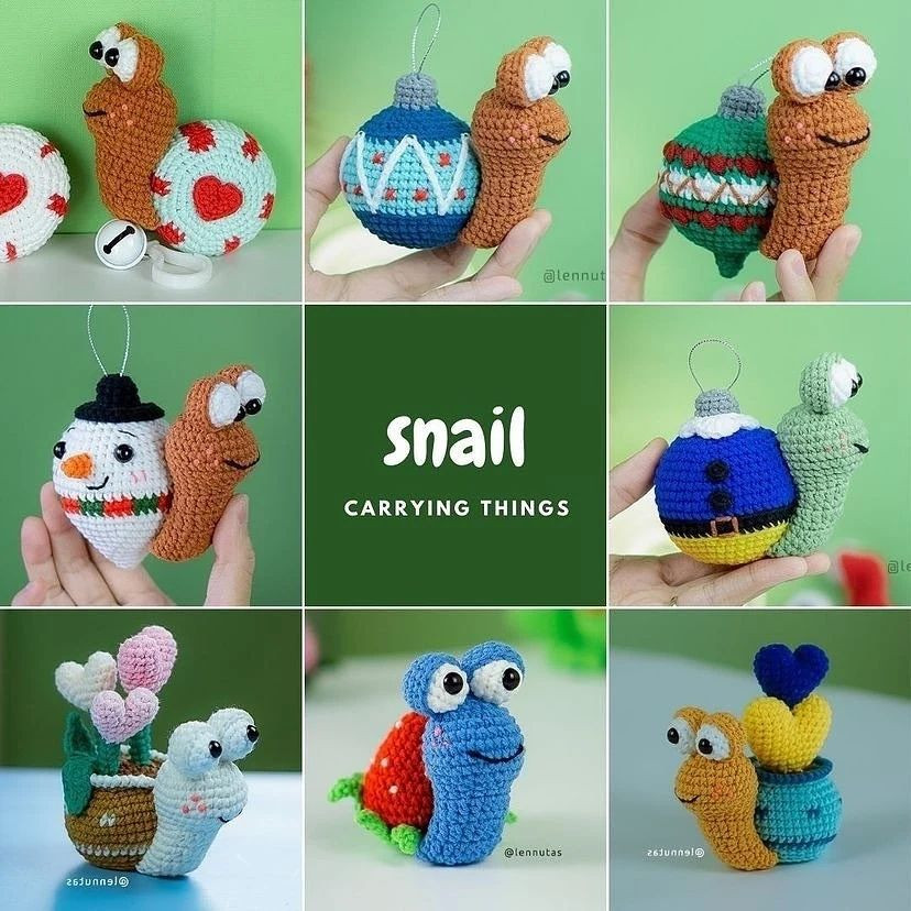 free crochet pattern snail with heart in shell.