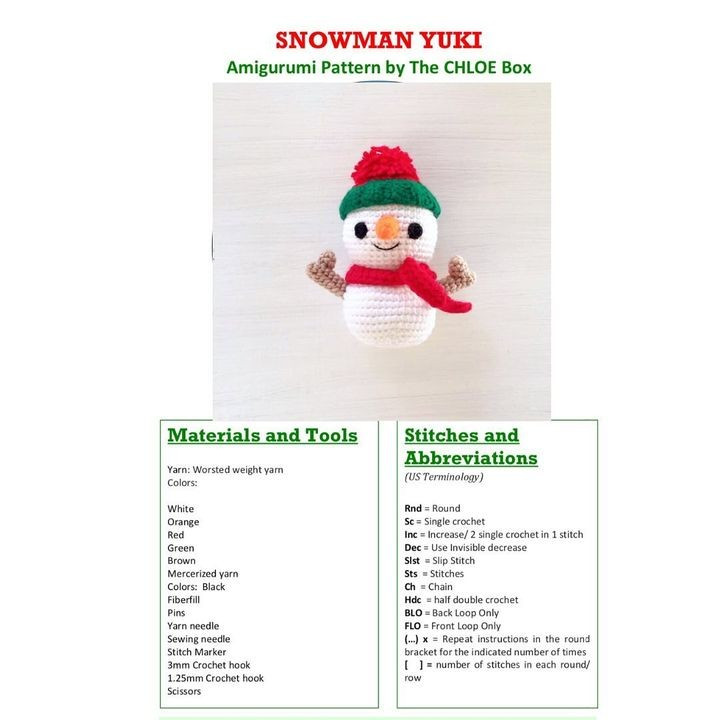 free crochet pattern snowman yuki