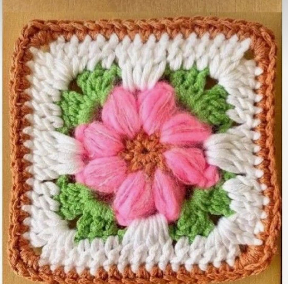 free crochet pattern square with flower