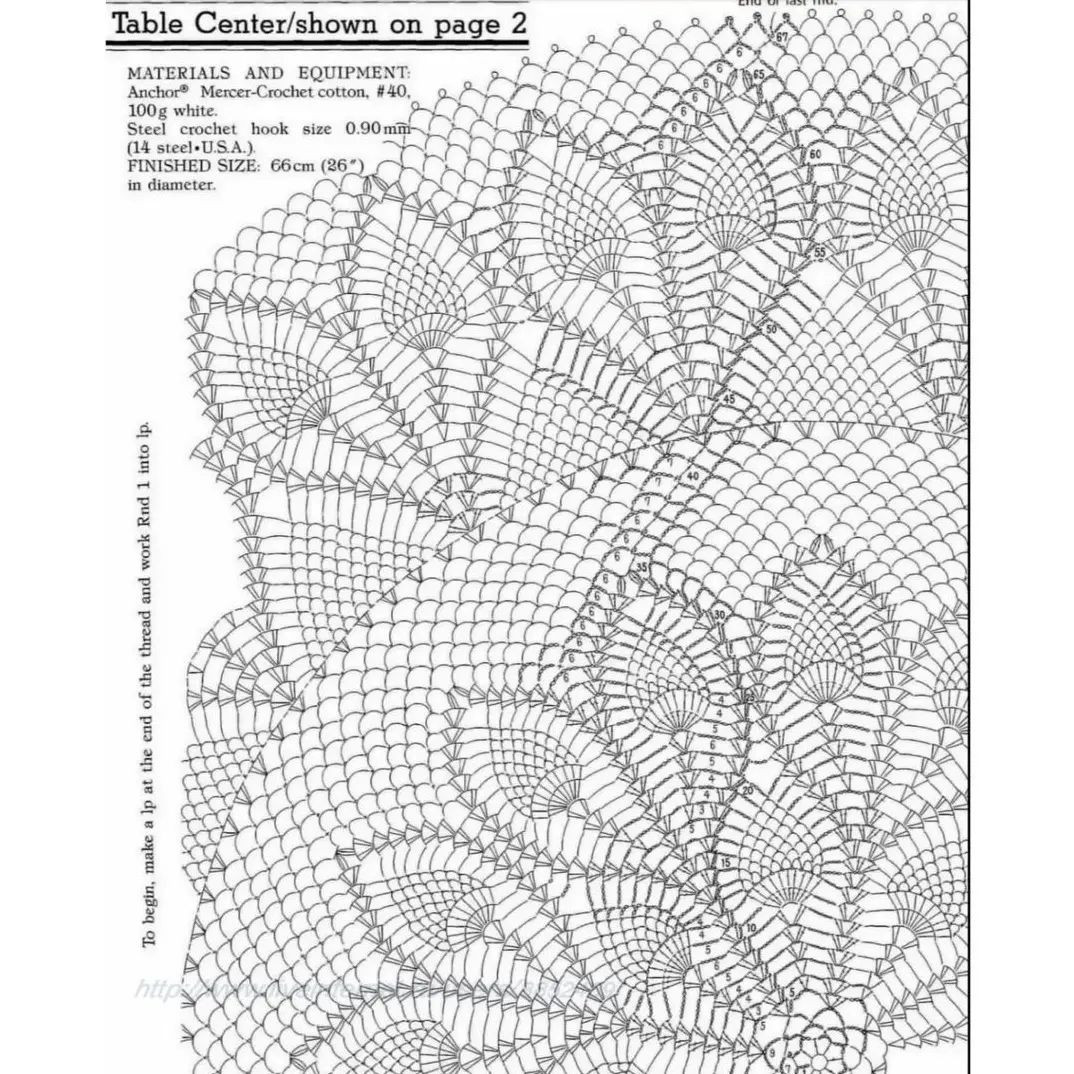 free crochet pattern tablecloth with leaves in the center and leaves on the edges.