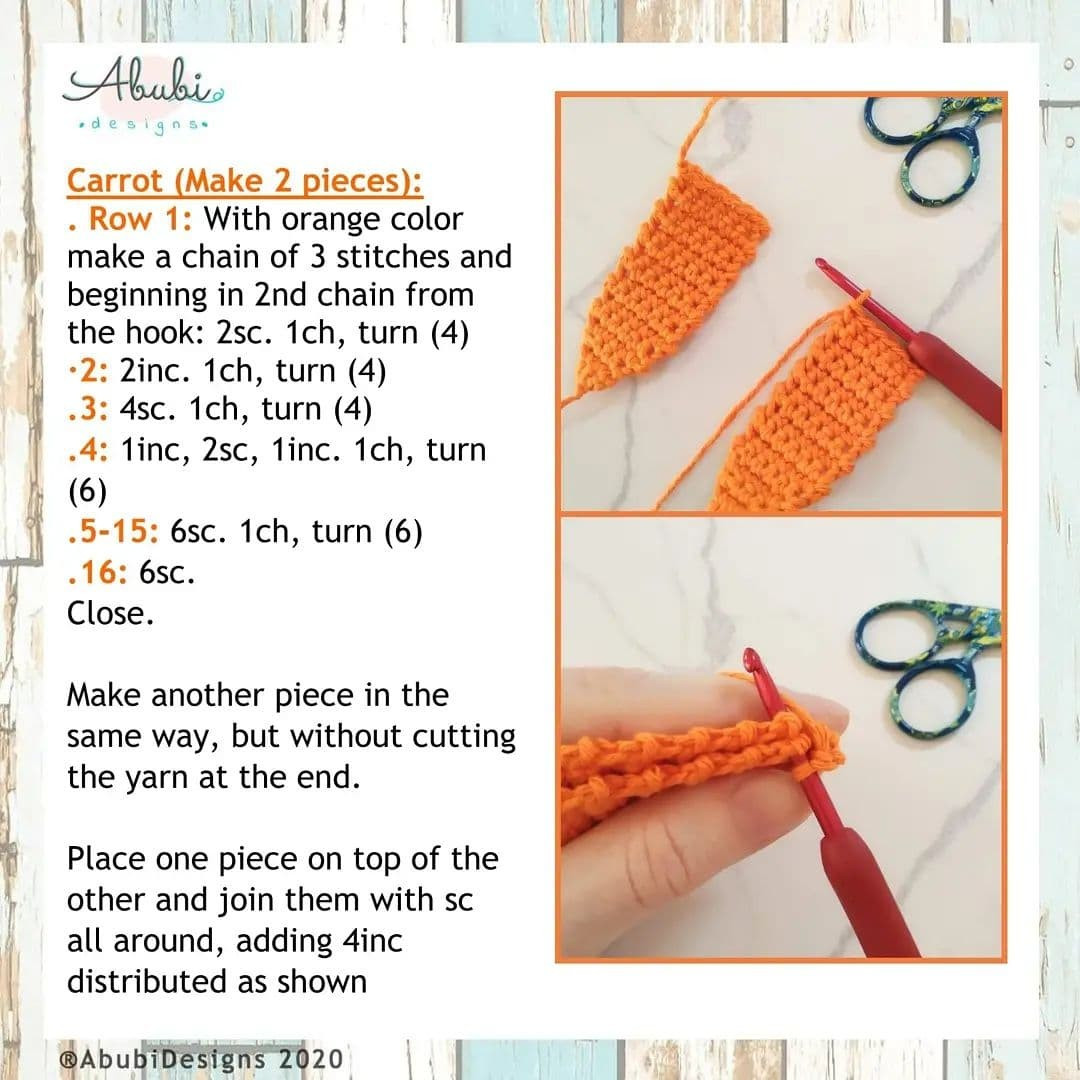 free crochet pattern three green leafy carrots