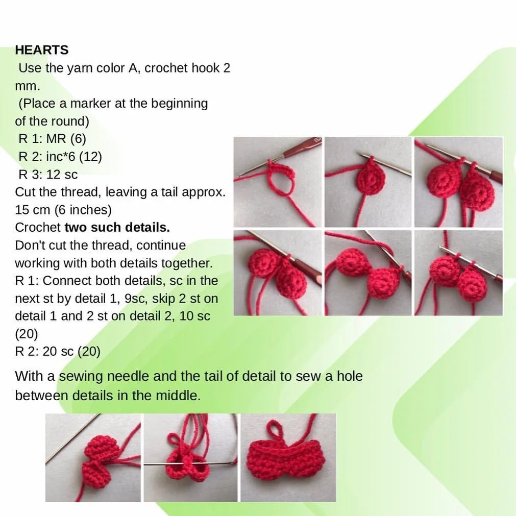 free crochet pattern three red hearts