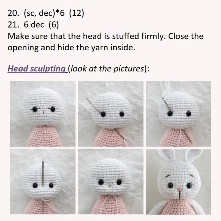 free crochet pattern white rabbit wearing pink dress.