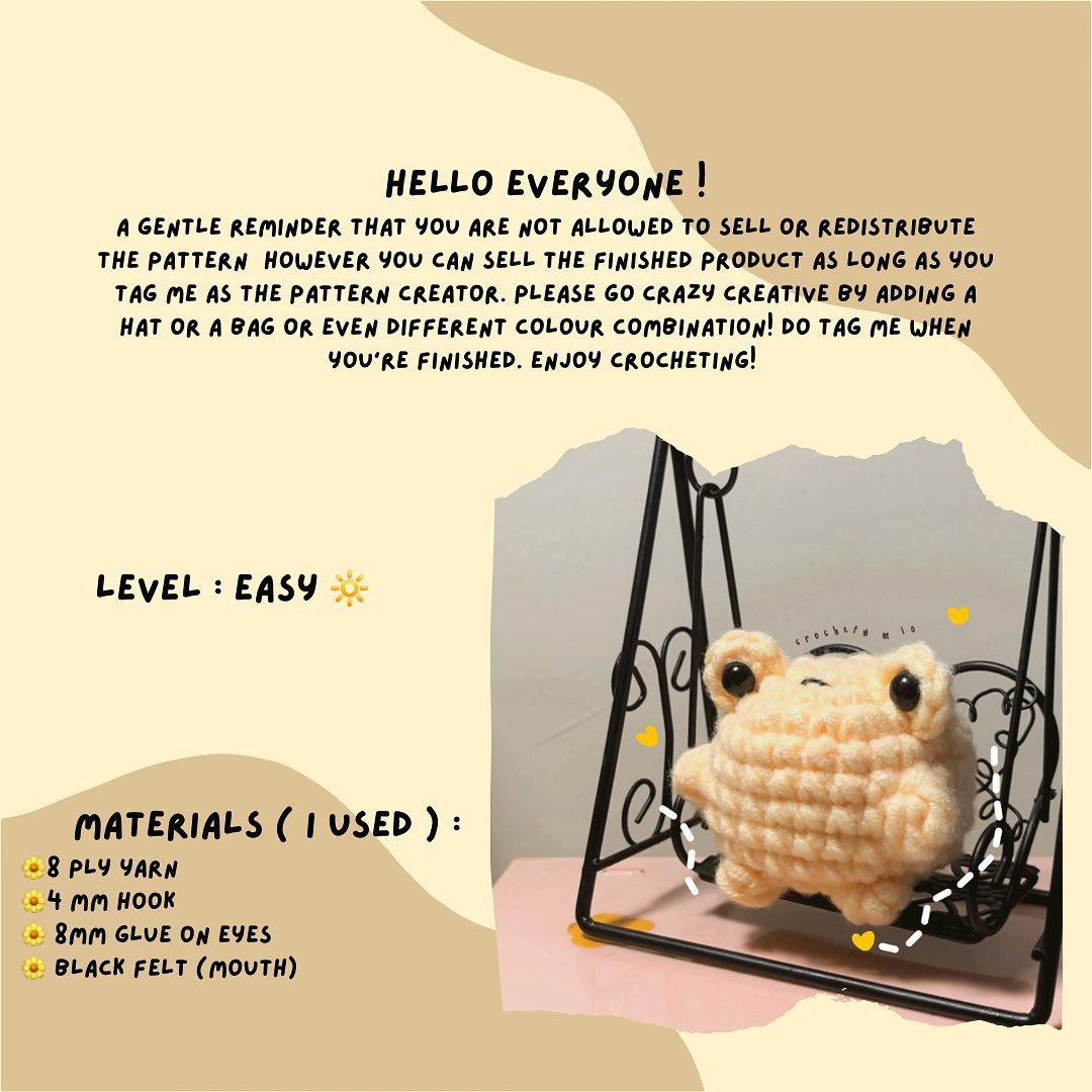 free crochet pattern yellow frog.