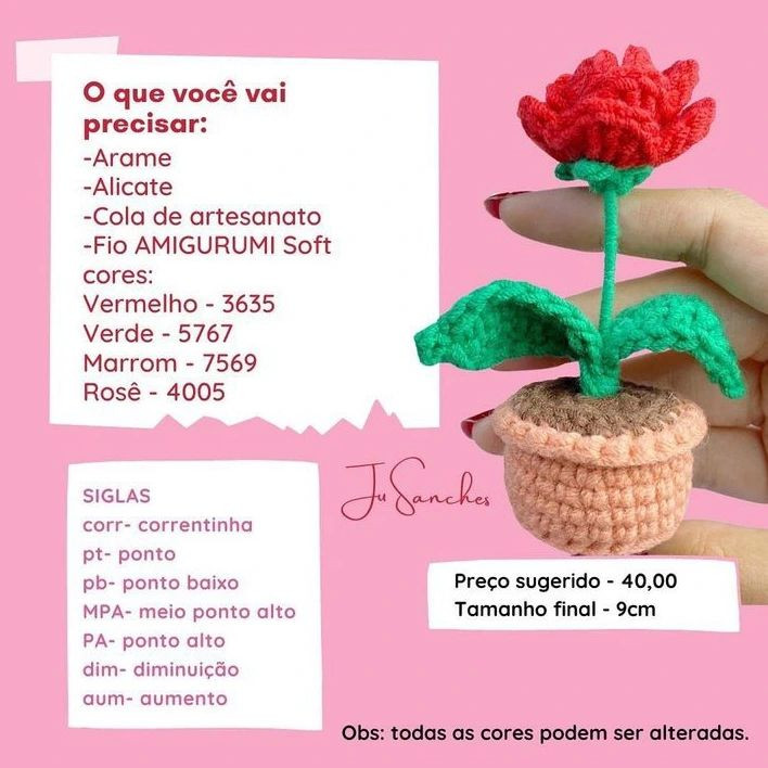 free crochet rose potted pattern.