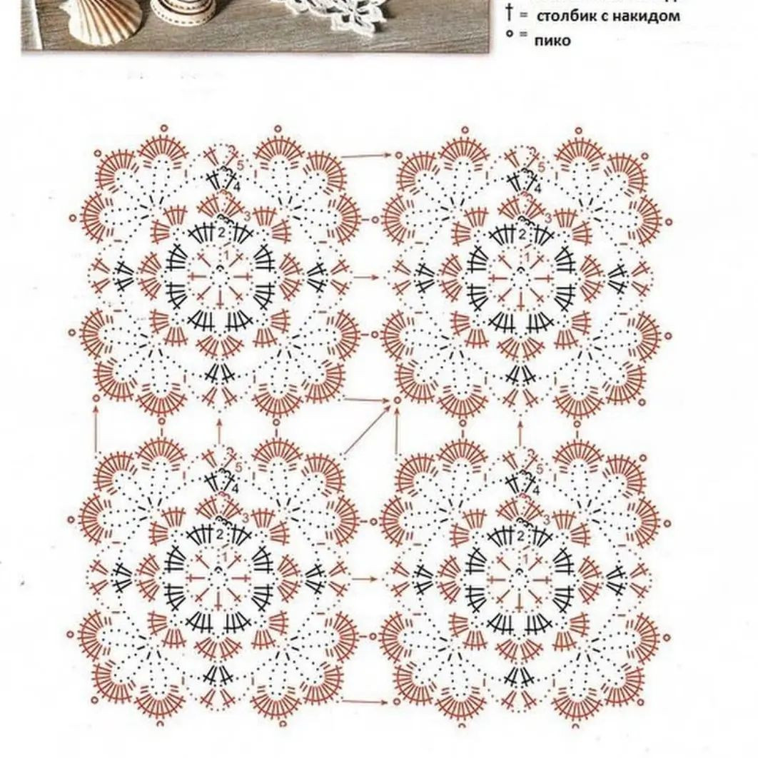 free crochet square pattern with leaves and flowers.decorate.