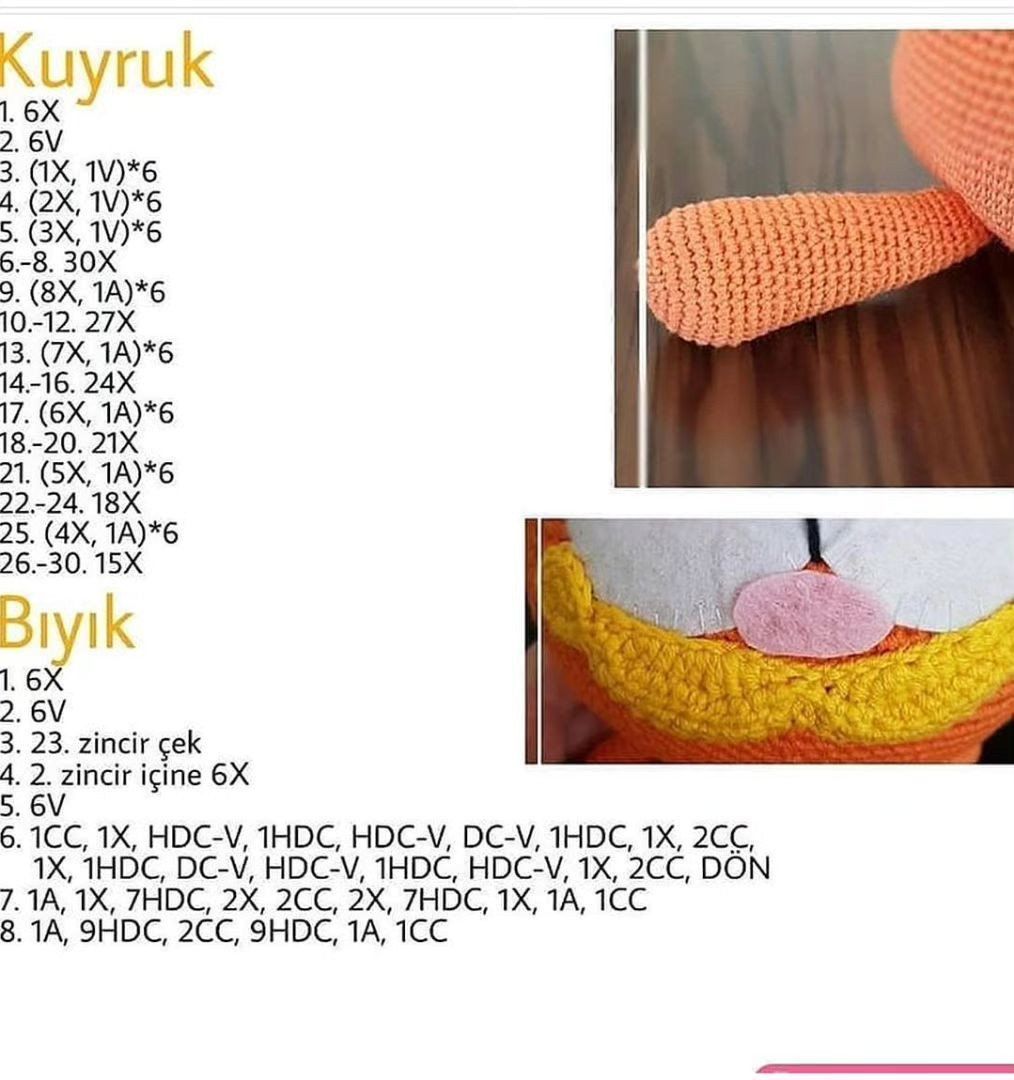 garfield malzemeler crochet pattern