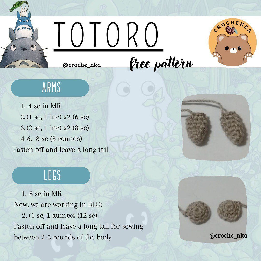 gray totoro, white belly crochet pattern