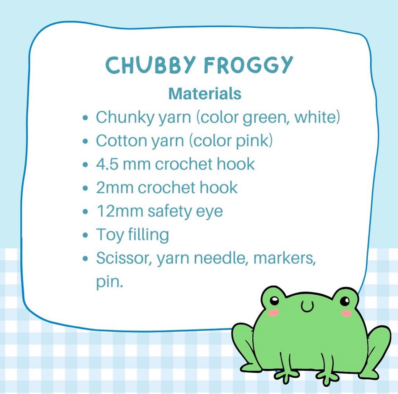 green frog with white belly, bulging eyes, rosy cheeks free crochet pattern