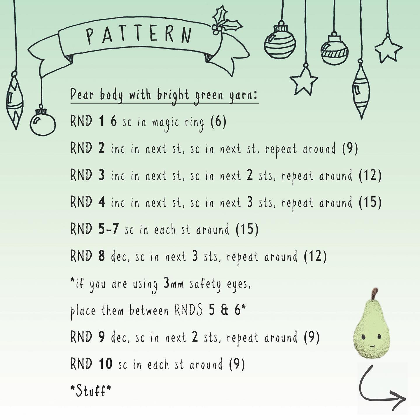 green pear, brown stem crochet pattern