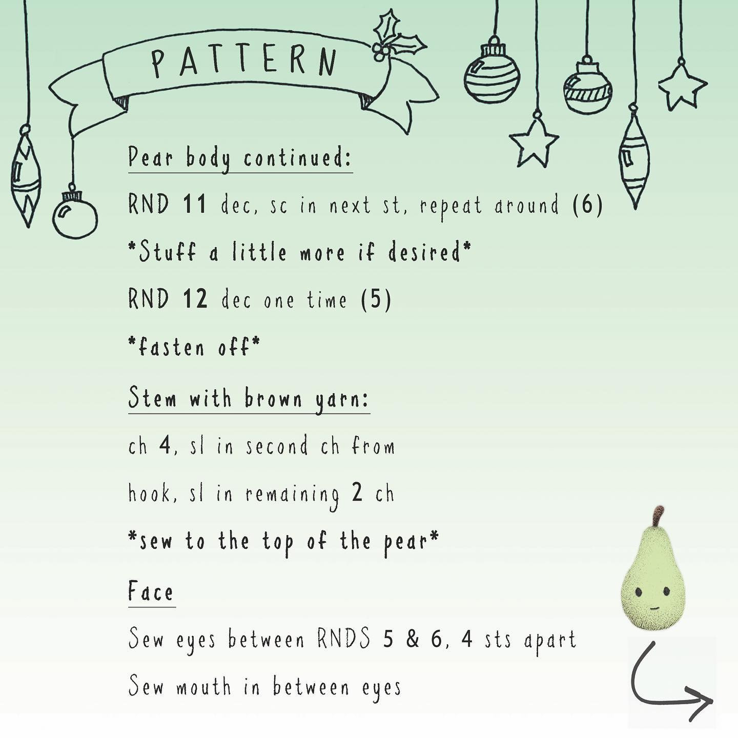 green pear, brown stem crochet pattern