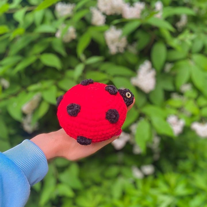 ladybug red, black dots, black top crochet pattern