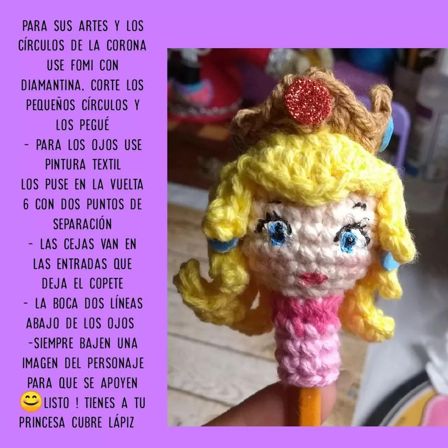 pencil tip decoration blonde princess wearing crown crochet pattern