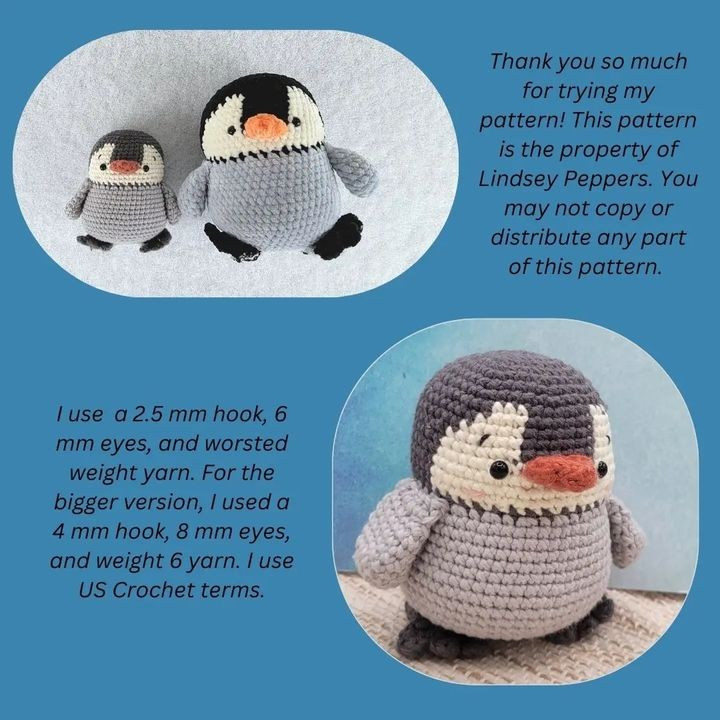 penguin gray beak orange face white crochet pattern