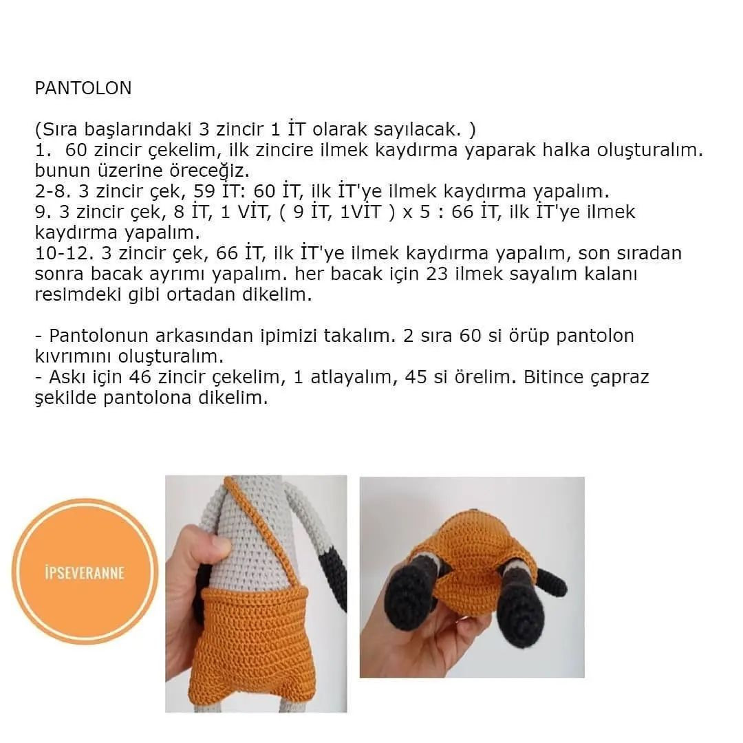 ronny the raccoon wears orange pants, black legs, black sleeves crochet pattern