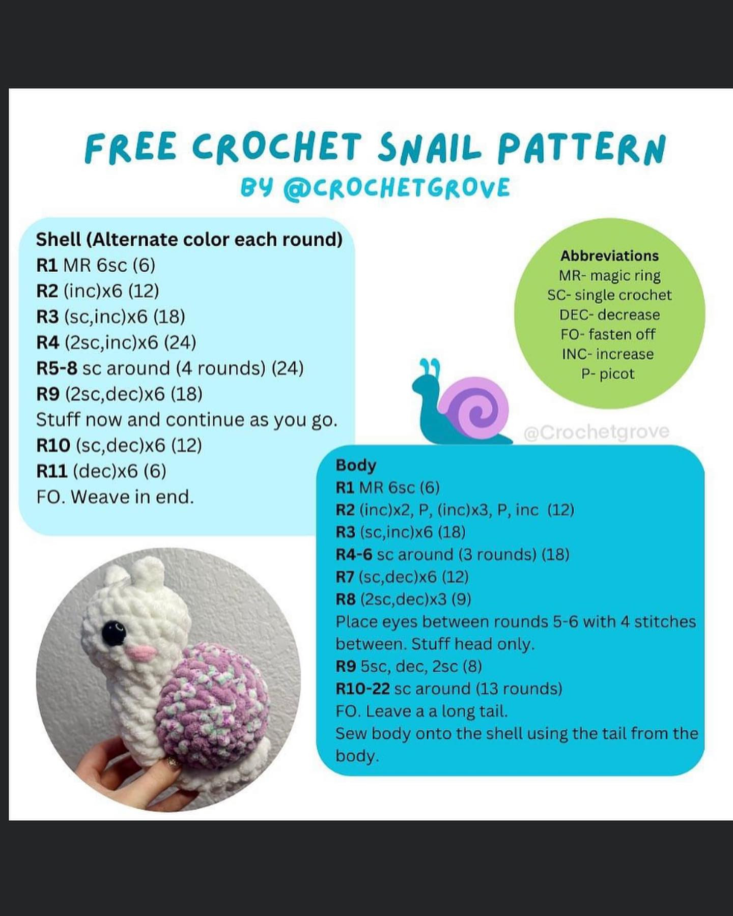 snail white purple shell crochet pattern