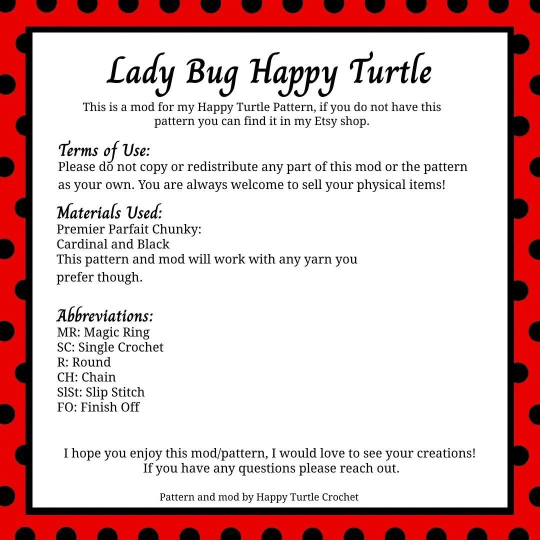 the happy turtle lady bug mod crochet pattern