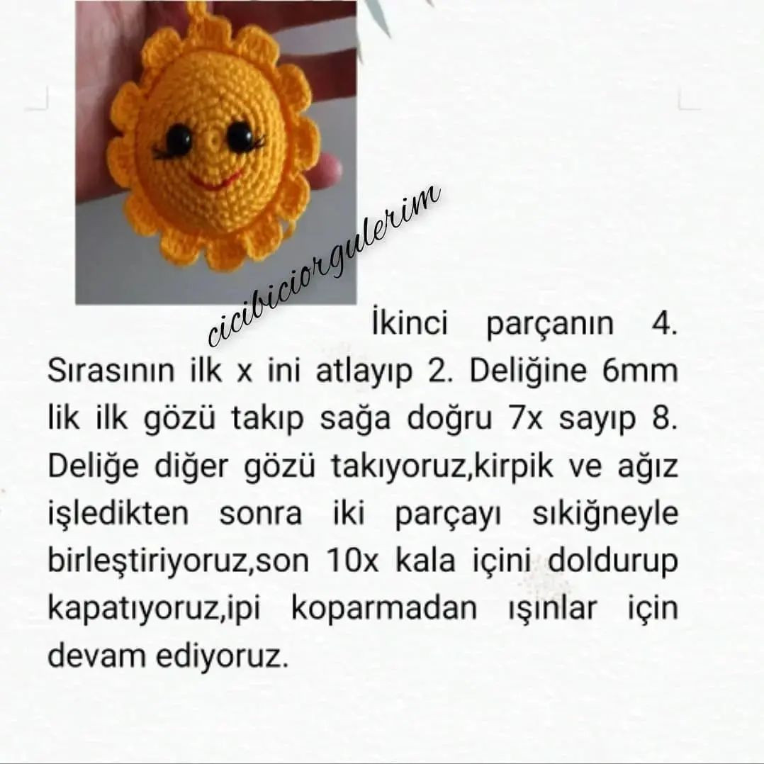 yellow sun keychain, black eye crochet pattern