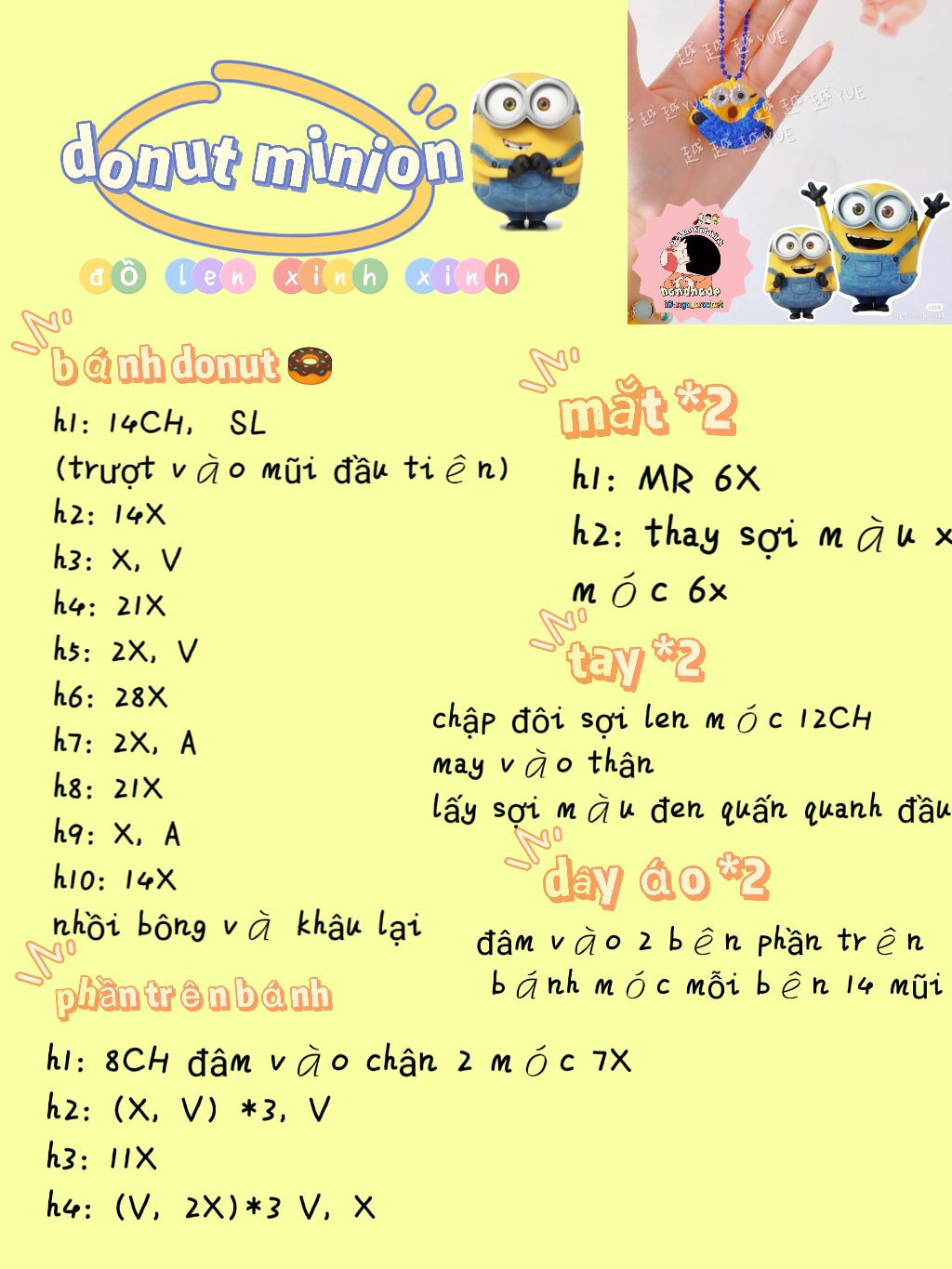 4 mẫu chart móc bánh donut, donut minion,  donut judy and nick, donut pochacoo, donut cinnamoroll