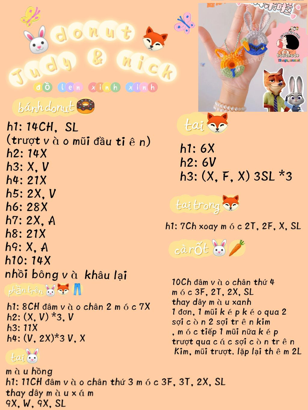 4 mẫu chart móc bánh donut, donut minion,  donut judy and nick, donut pochacoo, donut cinnamoroll