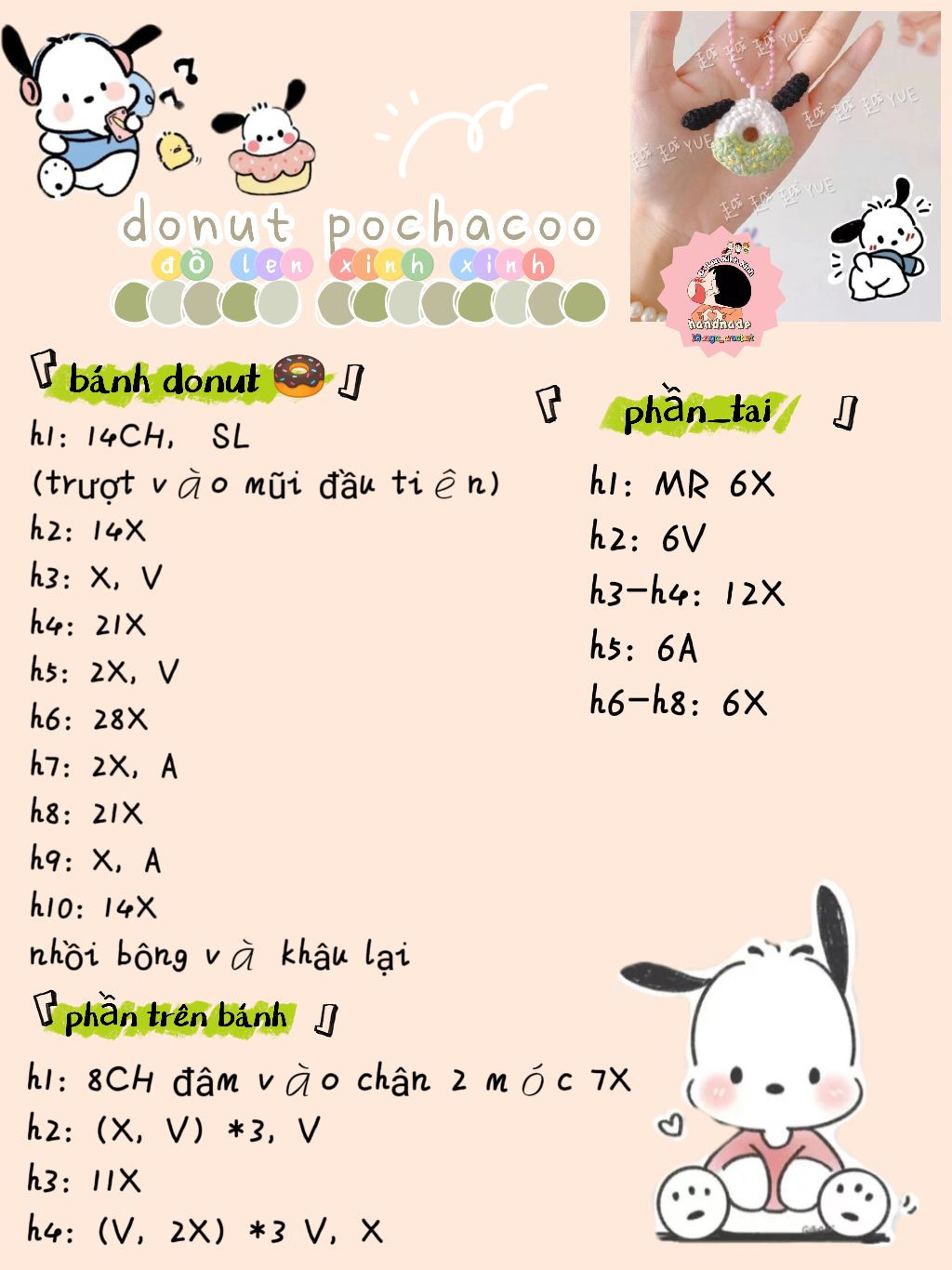 4 mẫu chart móc bánh donut, donut minion,  donut judy and nick, donut pochacoo, donut cinnamoroll