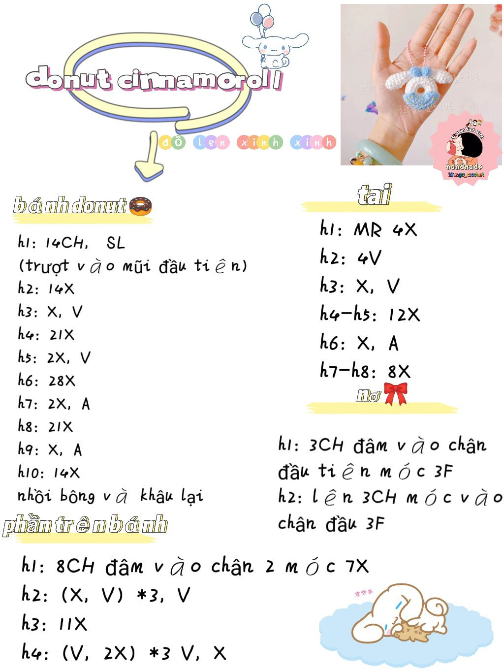 4 mẫu chart móc bánh donut, donut minion,  donut judy and nick, donut pochacoo, donut cinnamoroll