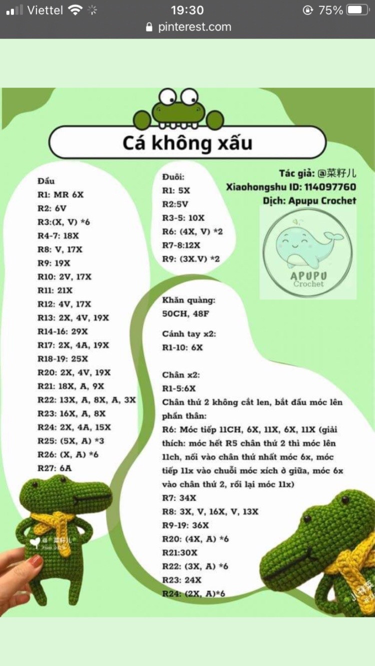 5 mẫu chart, Chart móc len mực choáy nắng, móc khóa thỏ, cá không xấu larva chart bé nấm.