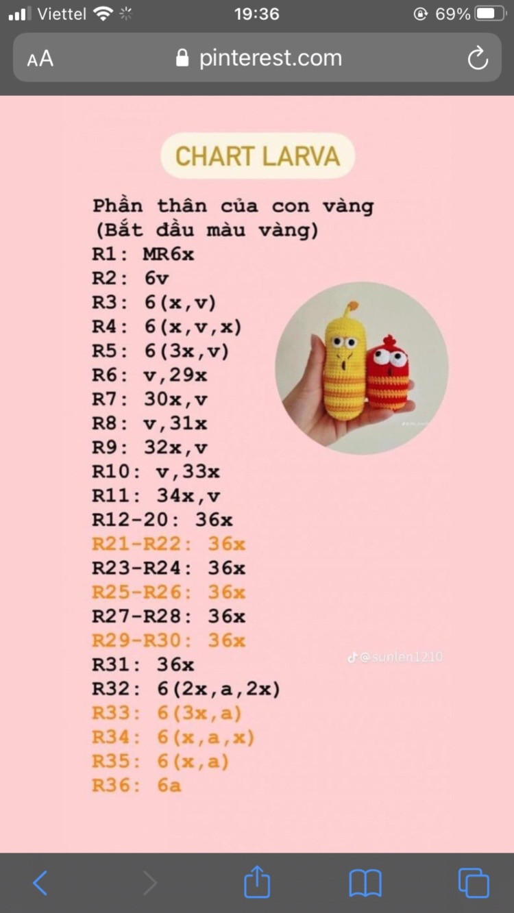 5 mẫu chart, Chart móc len mực choáy nắng, móc khóa thỏ, cá không xấu larva chart bé nấm.