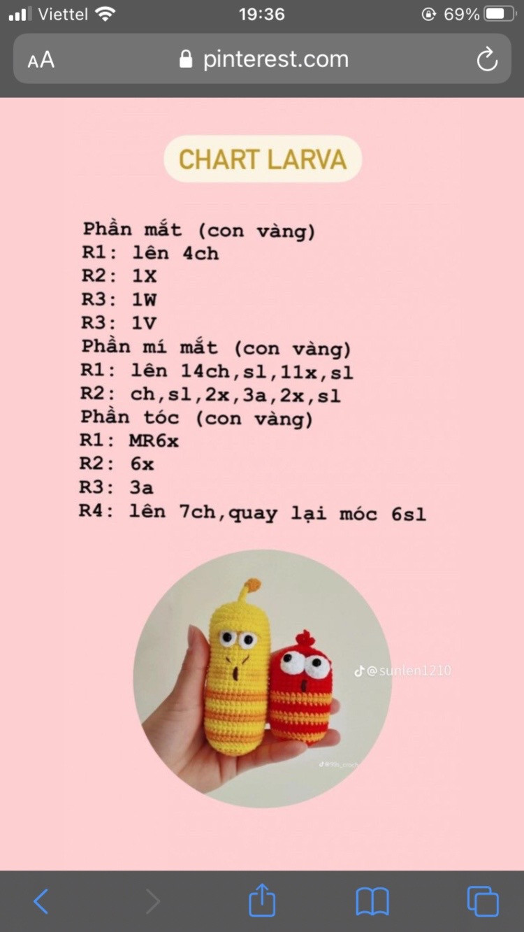 5 mẫu chart, Chart móc len mực choáy nắng, móc khóa thỏ, cá không xấu larva chart bé nấm.