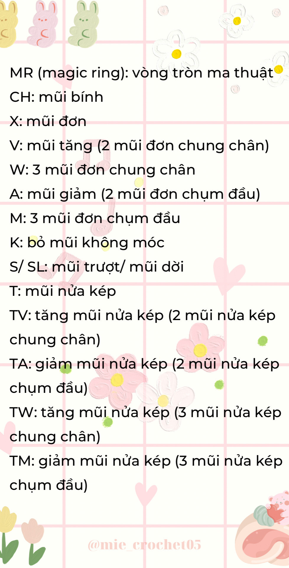 các ký hiệu móc len thường gặp cho người mới tập.