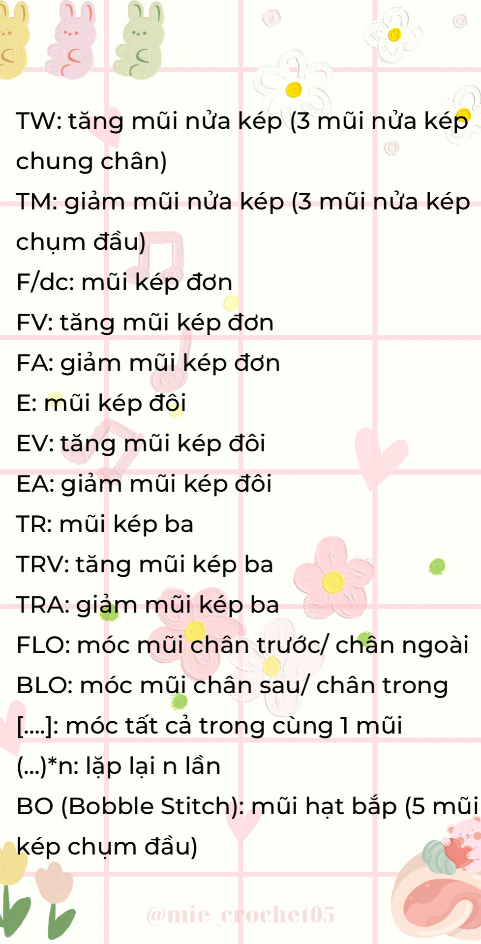 các ký hiệu móc len thường gặp cho người mới tập.