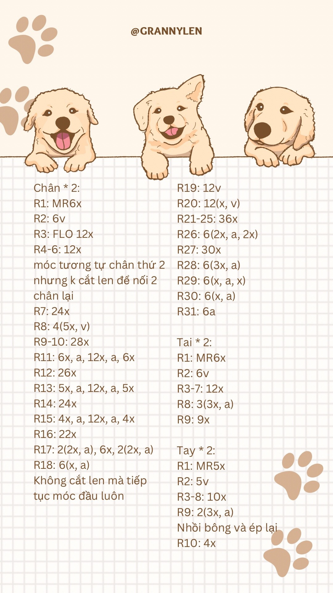 chart chó đốm màu trắng, màu nâu, quấn khăn màu vàng, màu đỏ, đội quả táo, quả lên trên đầu.