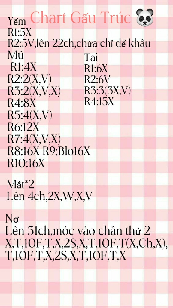 chart gấu trúc, đội mũ, nơ đỏ.