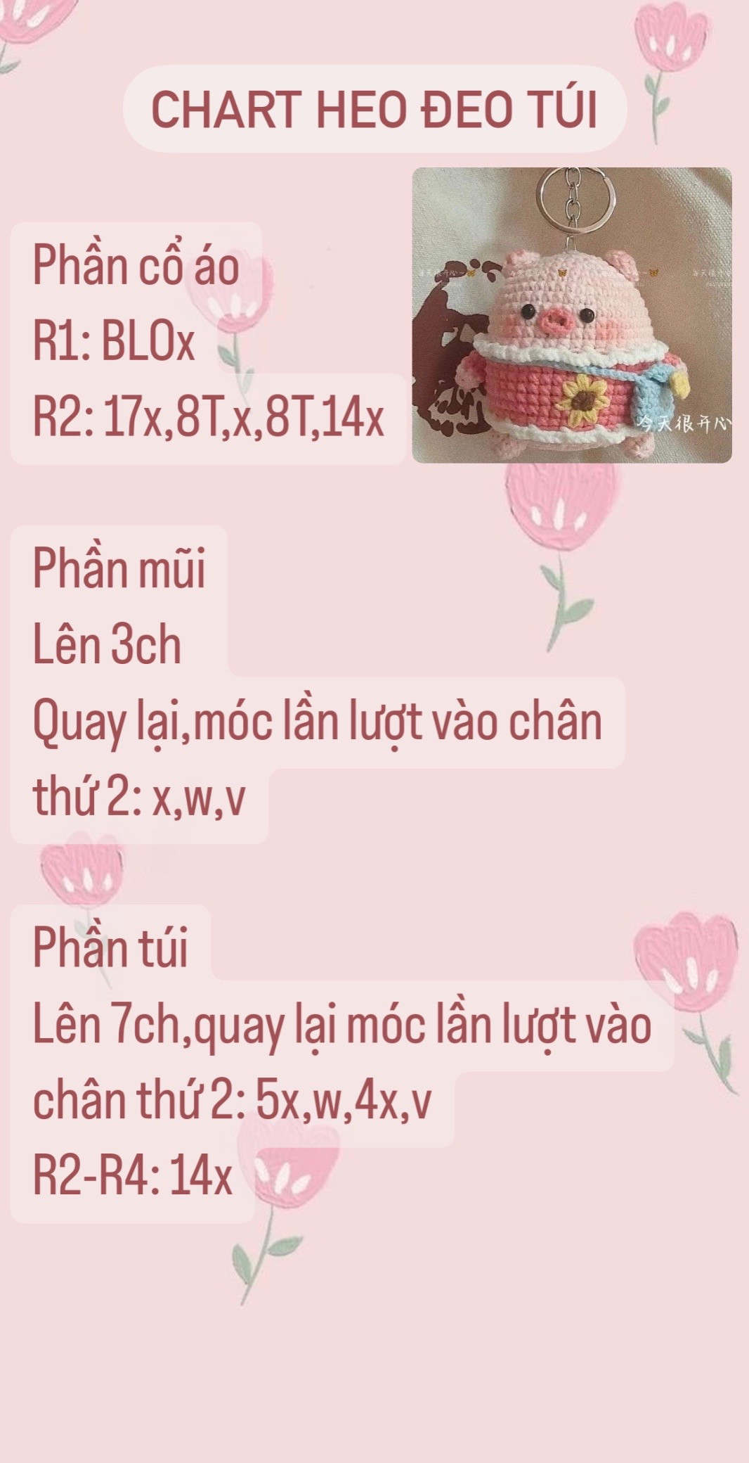 chart heo hồng đeo túi màu xanh