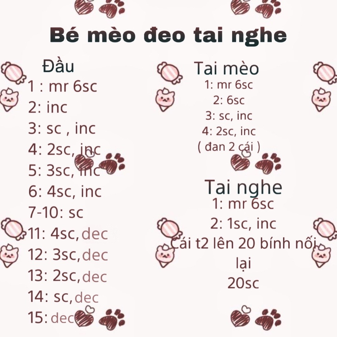 chart móc Bé mèo đeo tai nghe.