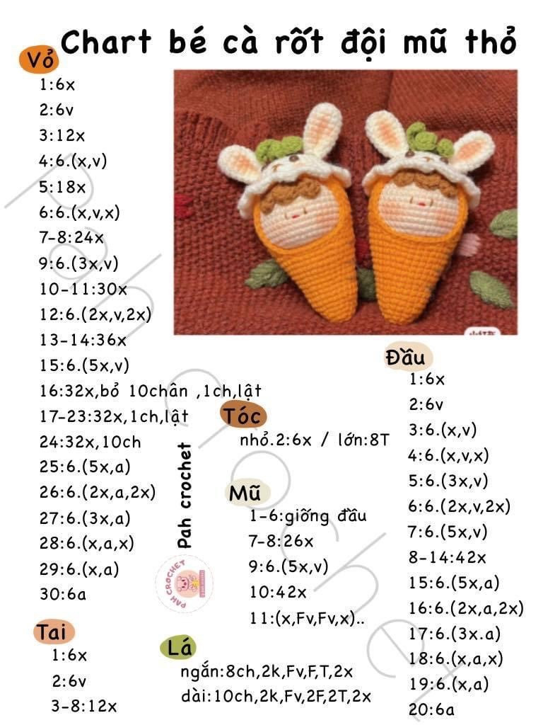 Chart móc carrot đội mũ thỏ tai dài.