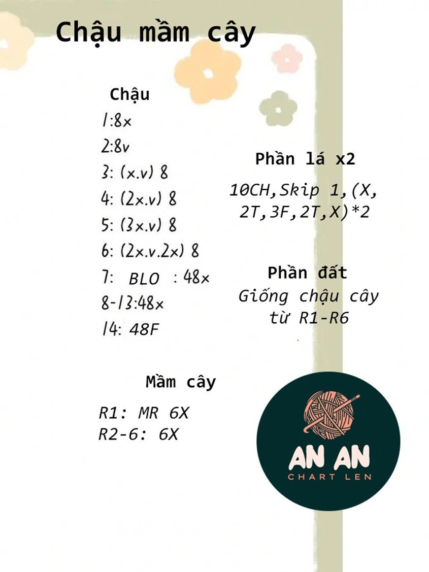 chart móc chậu mầm cây