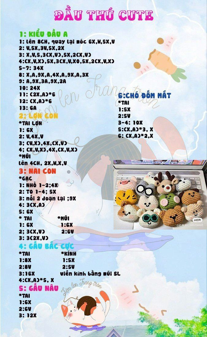 chart móc đầu thú cute