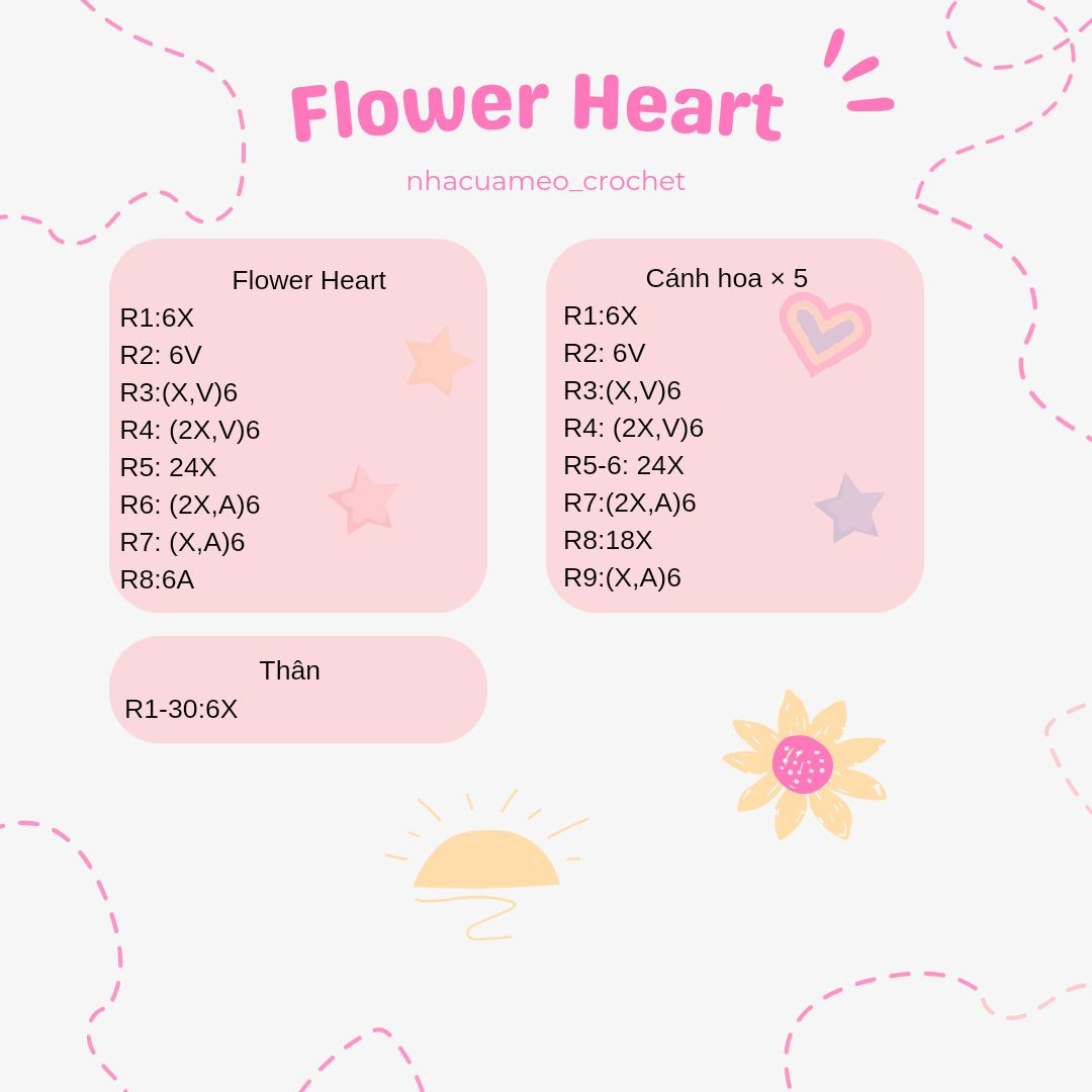 chart móc flower heart