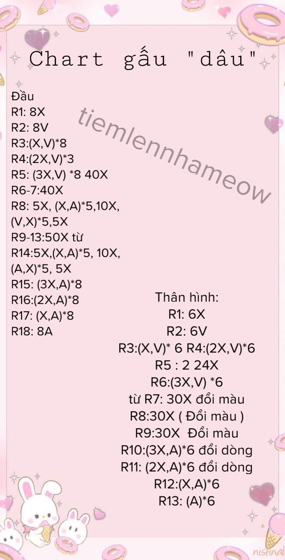 chart móc gấu dâu tây, mũi màu nâu,