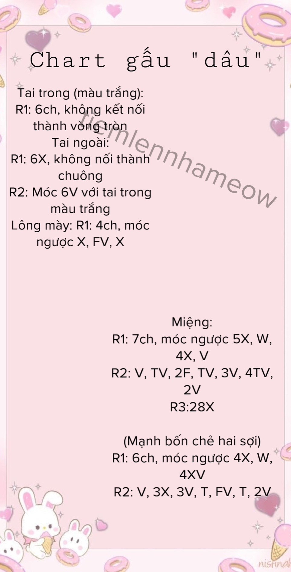 chart móc gấu dâu tây, mũi màu nâu,