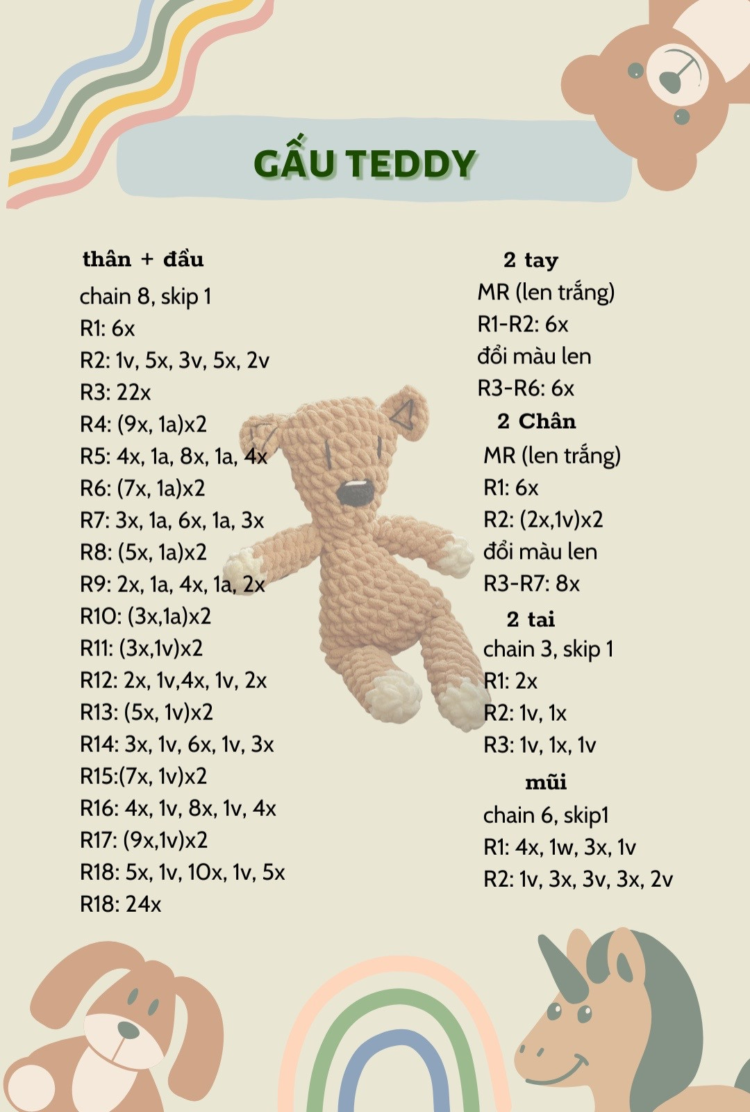 chart móc gấu teddy màu nâu, mũi màu đen.