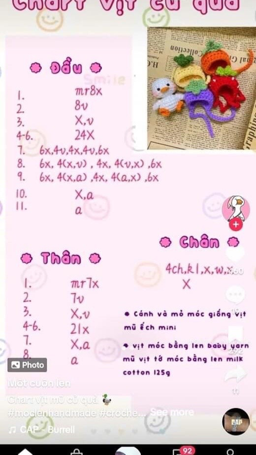 Chart móc Hoa trái tim, móc vịt củ quả, bánh pudding