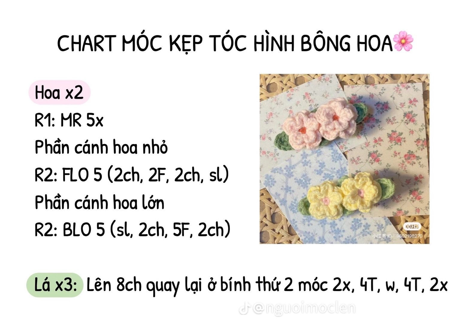 chart móc kẹp tóc hình bông hoa, chart móc kẹp tóc heo hồng, chart móc kẹp tóc thỏ. chart móc kẹp tóc gà.