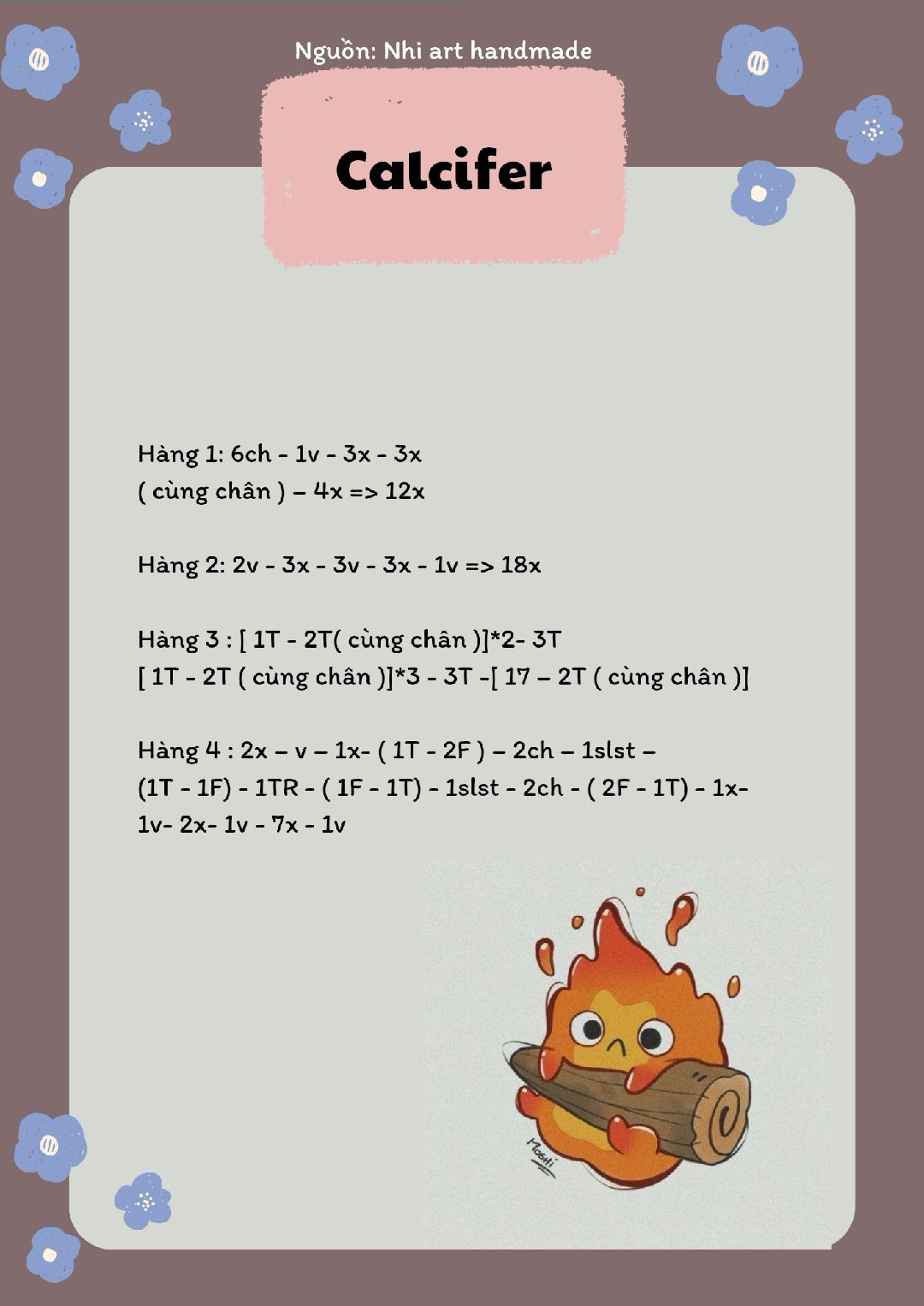 chart móc khóa calcifer màu đỏ màu xanh