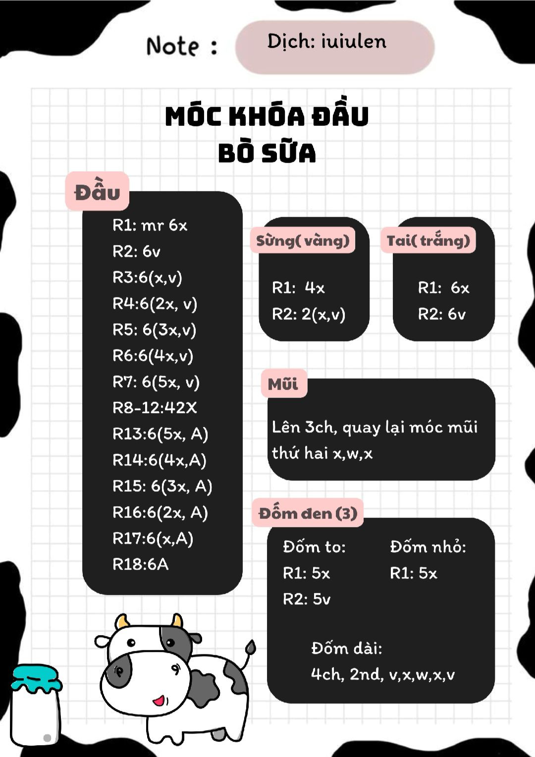 chart móc khóa đầu bò sữa.