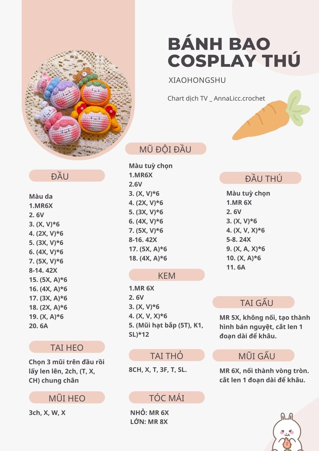 chart móc len Bánh bao cosplay thú.