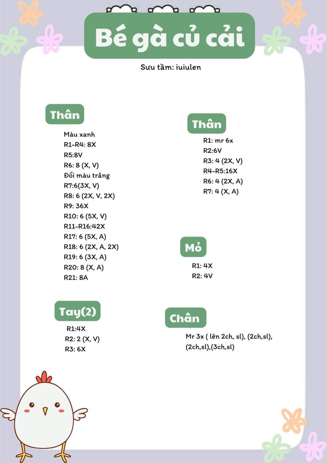 Chart móc len bé gà củ cải.